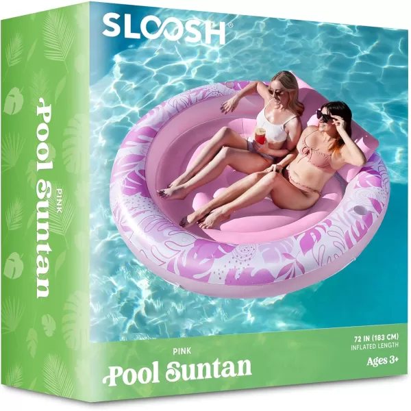 Sloosh Tanning Pool Lounger Float Luxury Fabric Large Pool Floats Inflatable Lake Float Heavy Duty Suntan Tub for Lake Outdoor Backyard Swimming PoolPink