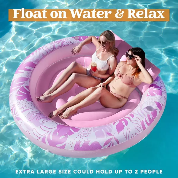 Sloosh Tanning Pool Lounger Float Luxury Fabric Large Pool Floats Inflatable Lake Float Heavy Duty Suntan Tub for Lake Outdoor Backyard Swimming PoolPink