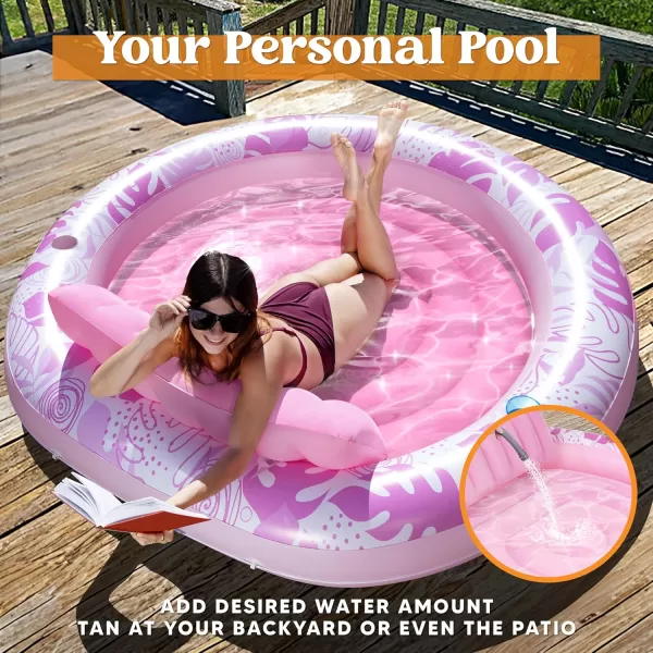Sloosh Tanning Pool Lounger Float Luxury Fabric Large Pool Floats Inflatable Lake Float Heavy Duty Suntan Tub for Lake Outdoor Backyard Swimming PoolPink