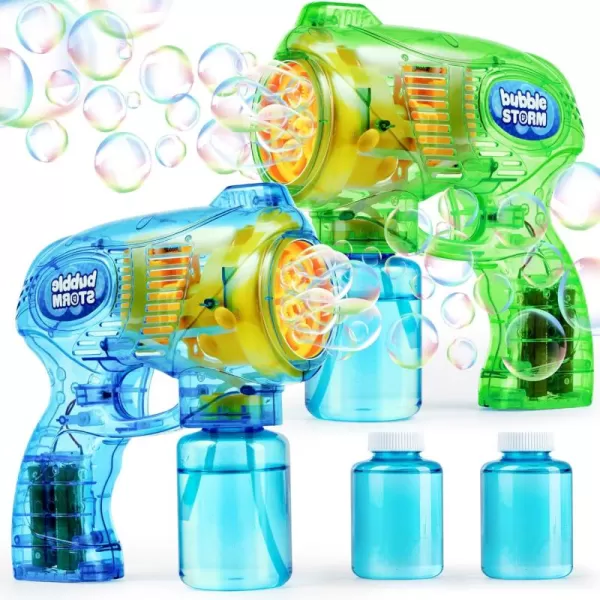 JOYIN 2 Bubble Guns with 2 Bottles Bubble Refill Solution Bubble Machine Gun for Kids Toddlers Bubble Blaster Party Favors Summer Outdoors Activity Wedding Easter Birthday GiftGreenblue