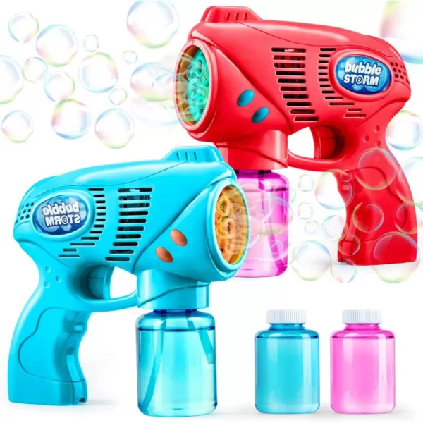 JOYIN 2 Bubble Guns with 2 Bottles Bubble Refill Solution Bubble Machine Gun for Kids Toddlers Bubble Blaster Party Favors Summer Outdoors Activity Wedding Easter Birthday GiftRedblue