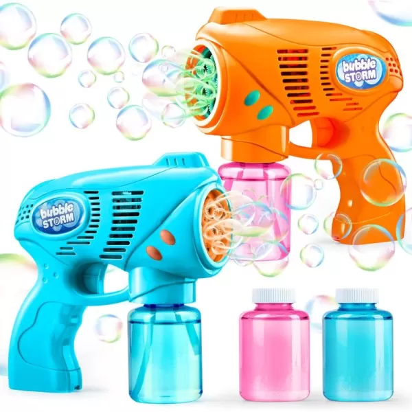 JOYIN 2 Bubble Guns with 2 Bottles Bubble Refill Solution Bubble Machine Gun for Kids Toddlers Bubble Blaster Party Favors Summer Outdoors Activity Wedding Easter Birthday GiftOrangeblue
