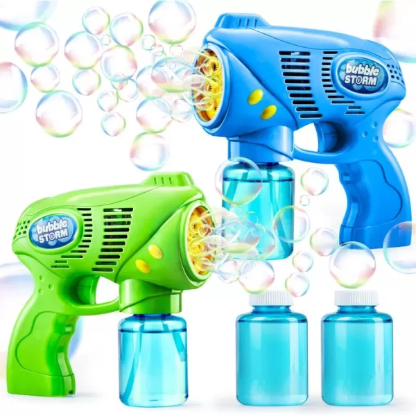 JOYIN 2 Bubble Guns with 2 Bottles Bubble Refill Solution Bubble Machine Gun for Kids Toddlers Bubble Blaster Party Favors Summer Outdoors Activity Wedding Easter Birthday GiftBluegreen