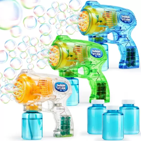 JOYIN 3 Packs Bubble Guns with Rich Bubbles Automatic Bubble Maker Blower Machine with 3 Bubble Solutions for Kids Bubble Party Favors Summer Toy Birthday Outdoor ampamp Indoor Activity EasterTransparent