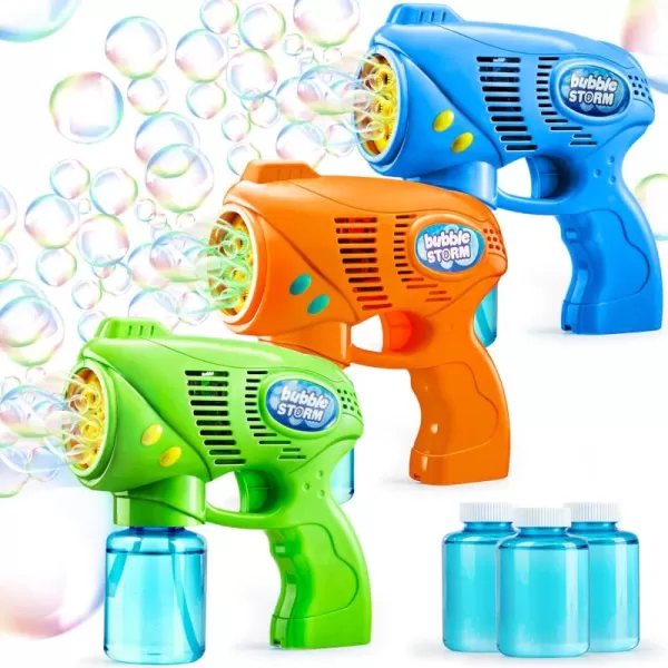 JOYIN 3 Packs Bubble Guns with Rich Bubbles Automatic Bubble Maker Blower Machine with 3 Bubble Solutions for Kids Bubble Party Favors Summer Toy Birthday Outdoor ampamp Indoor Activity EasterSolid