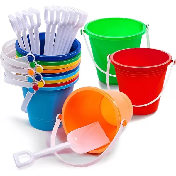 Sloosh 12 Sets Sand Buckets with Shovels for Kids Beach Pails Toys Party Favors Pail Set Plastic Bucket with Handles