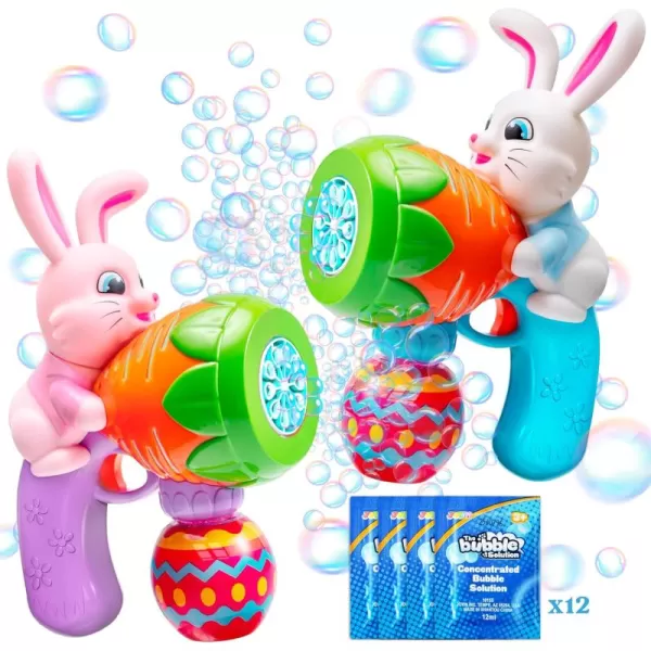 Sloosh 2 Packs Easter Bunny Bubble Gun for Toddlers 3 Light Up Bunny Bubble Blower with 12 Bubble Refill Solution for Kids Ages 48 Bubble Machine Gun for Birthday Party Gifts Outdoor Easter
