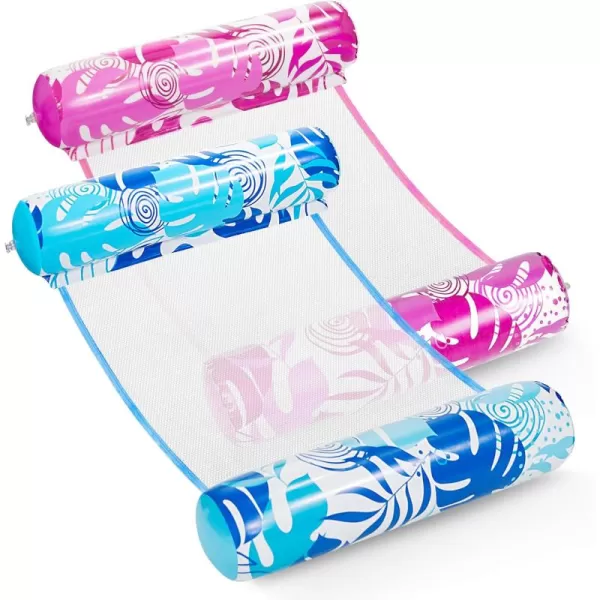 Sloosh 2 Packs Hammock Pool Floats Adults 4in1 MultiPurpose Inflatable Pool Floats PVC Water Hammock Lounge FloatiesBlue Pink