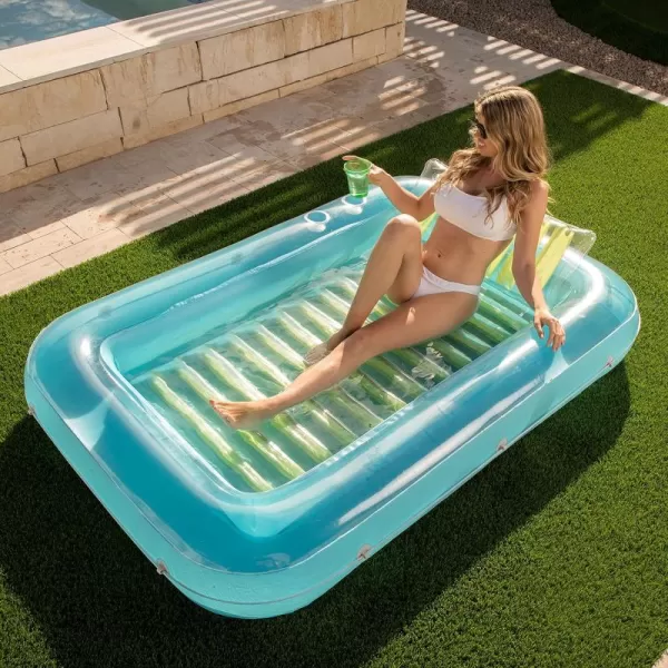 Sloosh Inflatable Tanning Pool Lounge Float 70quot x 46quot Suntan Tub Raft Floatie Tanning Pool with Pillow Personal Pool Lounger for Adult Summer Water Party LBlueBlue Green