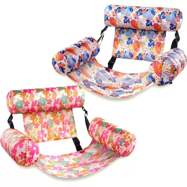 Sloosh Pool Floats Chairs Adult 2 Packs Inflatable Pool Lounge ChairsBlow up Pool Noodles Floats for AdultsFloating Water Chair for Pool Party Summer Water FunTropical Flowers