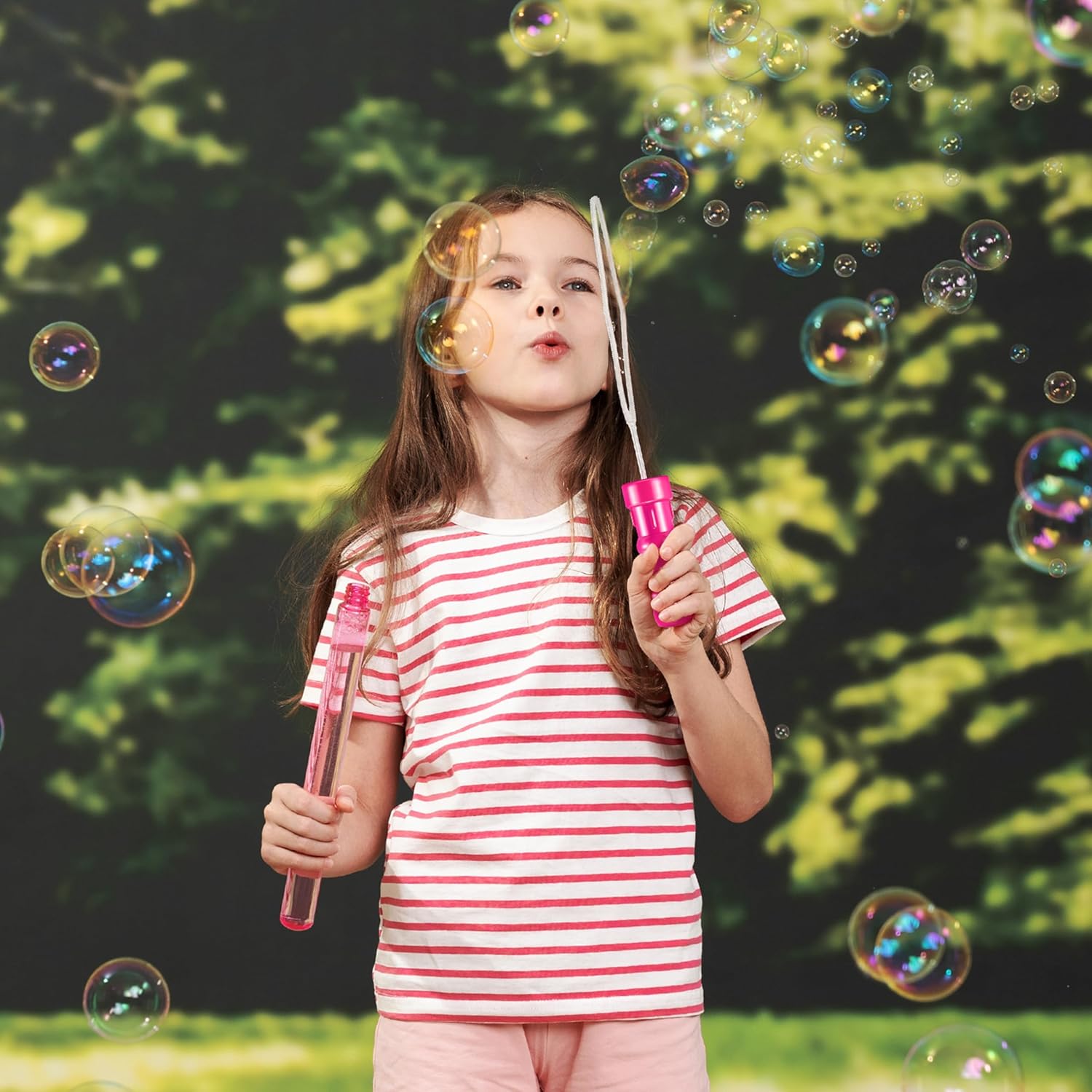 JOYIN 24 Pack 10 mid Bubble Wands Assortment 6 Colors Bubble Wands 3 OZ Party Favors Kids Summer Toys Outdoor Play Toys Games Christmas Birthday Party