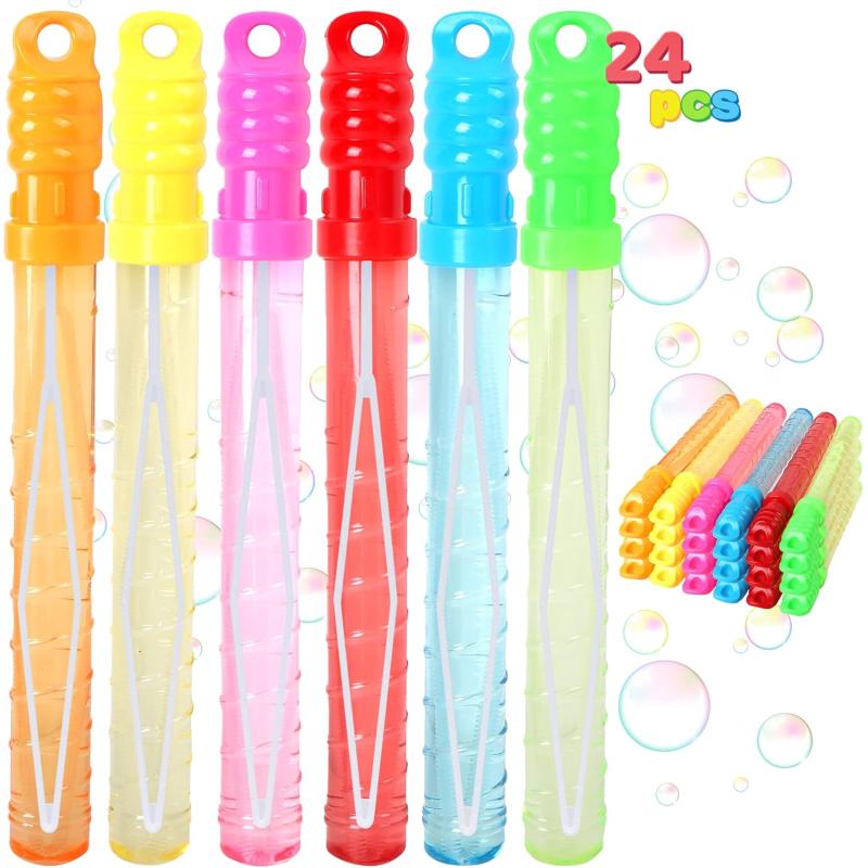 JOYIN 24 Pack 10 mid Bubble Wands Assortment 6 Colors Bubble Wands 3 OZ Party Favors Kids Summer Toys Outdoor Play Toys Games Christmas Birthday Party