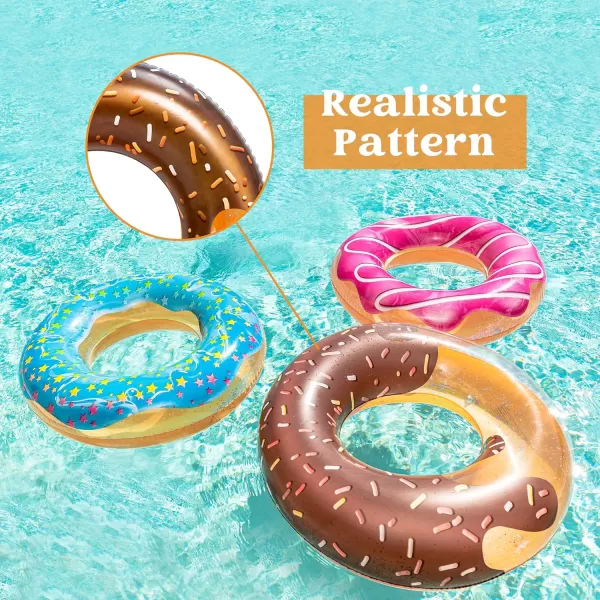 Inflatable Pool Floats with Glitters 325quot3 Pack Pool Floaties Tubes for Swimming Pool Kids Adults Beach Outdoor Party SuppliesDonut
