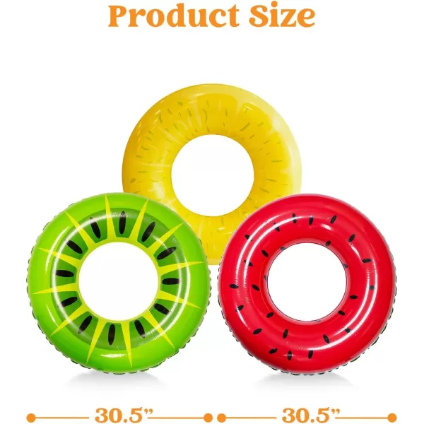 Inflatable Pool Floats with Glitters 325quot3 Pack Pool Floaties Tubes for Swimming Pool Kids Adults Beach Outdoor Party SuppliesFruit