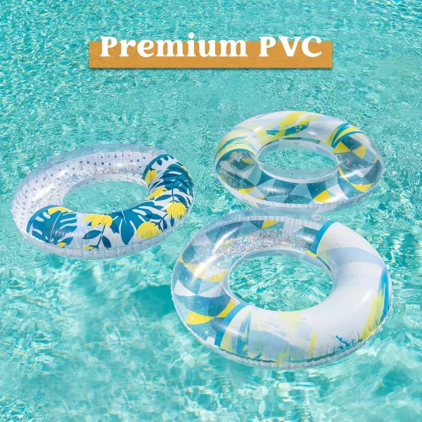 Inflatable Pool Floats with Glitters 325quot3 Pack Pool Floaties Tubes for Swimming Pool Kids Adults Beach Outdoor Party SuppliesTropical