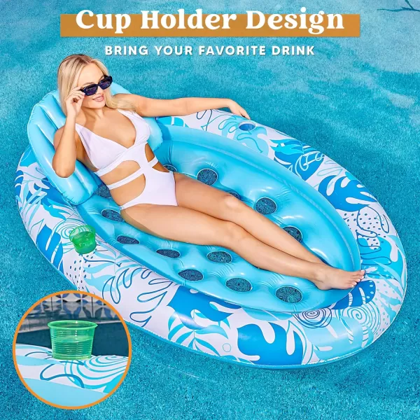 Inflatable Tanning Pool Floats Adult  Sloosh Oval Tanning Float Lounger for Adults Raft Sunbathing Lounge Cool Water Party Toys Lake Beach Swimming Pool Sun Tan Tube with Backrest Cup Holders BlueBlue