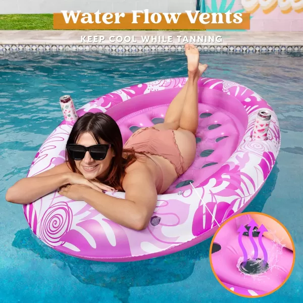 Inflatable Tanning Pool Floats Adult  Sloosh Oval Tanning Float Lounger for Adults Raft Sunbathing Lounge Cool Water Party Toys Lake Beach Swimming Pool Sun Tan Tube with Backrest Cup Holders BluePink