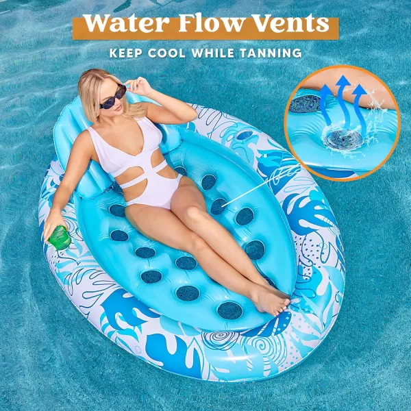 Inflatable Tanning Pool Floats Adult  Sloosh Oval Tanning Float Lounger for Adults Raft Sunbathing Lounge Cool Water Party Toys Lake Beach Swimming Pool Sun Tan Tube with Backrest Cup Holders BlueBlue