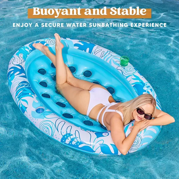 Inflatable Tanning Pool Floats Adult  Sloosh Oval Tanning Float Lounger for Adults Raft Sunbathing Lounge Cool Water Party Toys Lake Beach Swimming Pool Sun Tan Tube with Backrest Cup Holders BlueBlue