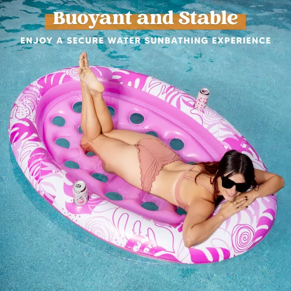 Inflatable Tanning Pool Floats Adult  Sloosh Oval Tanning Float Lounger for Adults Raft Sunbathing Lounge Cool Water Party Toys Lake Beach Swimming Pool Sun Tan Tube with Backrest Cup Holders BluePink