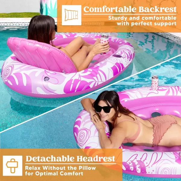 Inflatable Tanning Pool Floats Adult  Sloosh Oval Tanning Float Lounger for Adults Raft Sunbathing Lounge Cool Water Party Toys Lake Beach Swimming Pool Sun Tan Tube with Backrest Cup Holders BluePink