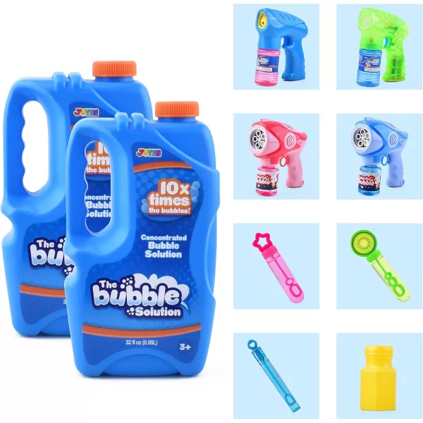 JOYIN 2 Bottles Bubbles Refill Solutions 64oz up to 5 Gallon Big Bubble Solution 64 OZ Concentrated Bubble Solution for Bubble Machine Gun Wand Refill Fluid Summer Easter Toys RedPurpleBlue