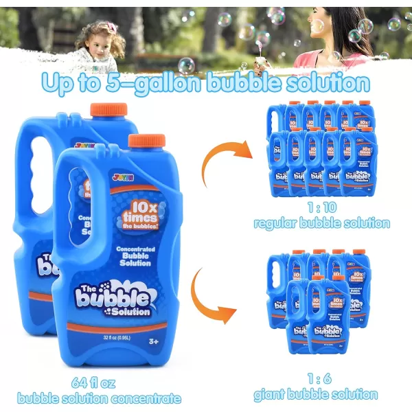 JOYIN 2 Bottles Bubbles Refill Solutions 64oz up to 5 Gallon Big Bubble Solution 64 OZ Concentrated Bubble Solution for Bubble Machine Gun Wand Refill Fluid Summer Easter Toys RedPurpleBlue