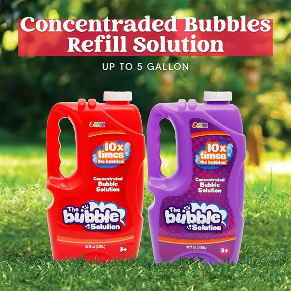 JOYIN 2 Bottles Bubbles Refill Solutions 64oz up to 5 Gallon Big Bubble Solution 64 OZ Concentrated Bubble Solution for Bubble Machine Gun Wand Refill Fluid Summer Easter Toys RedPurpleRedpurple