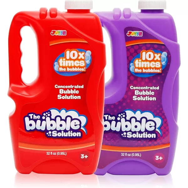 JOYIN 2 Bottles Bubbles Refill Solutions 64oz up to 5 Gallon Big Bubble Solution 64 OZ Concentrated Bubble Solution for Bubble Machine Gun Wand Refill Fluid Summer Easter Toys RedPurpleRedpurple