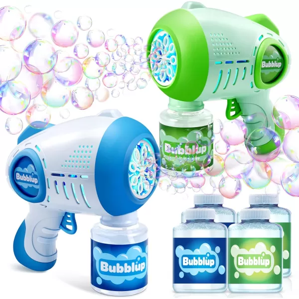 JOYIN 2 Packs Light Up Bubble Guns with 4 Bottles Bubble Refill Solution 10 Holes Automatic Bubble Gun Machine for Kids Adults Summer Toys Party Favors Easter Basket Stuffers Birthday GiftGreen  Blue