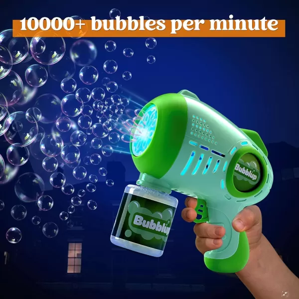 JOYIN 2 Packs Light Up Bubble Guns with 4 Bottles Bubble Refill Solution 10 Holes Automatic Bubble Gun Machine for Kids Adults Summer Toys Party Favors Easter Basket Stuffers Birthday GiftGreen  Blue