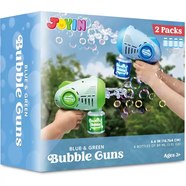 JOYIN 2 Packs Light Up Bubble Guns with 4 Bottles Bubble Refill Solution 10 Holes Automatic Bubble Gun Machine for Kids Adults Summer Toys Party Favors Easter Basket Stuffers Birthday GiftGreen  Blue