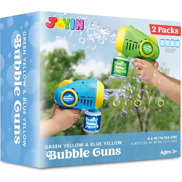 JOYIN 2 Packs Light Up Bubble Guns with 4 Bottles Bubble Refill Solution 10 Holes Automatic Bubble Gun Machine for Kids Adults Summer Toys Party Favors Easter Basket Stuffers Birthday GiftGreen Yellow  Blue Yellow