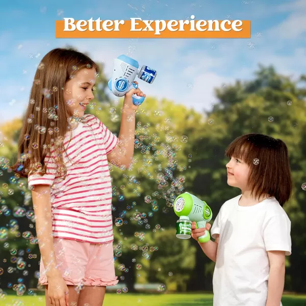JOYIN 2 Packs Light Up Bubble Guns with 4 Bottles Bubble Refill Solution 10 Holes Automatic Bubble Gun Machine for Kids Adults Summer Toys Party Favors Easter Basket Stuffers Birthday GiftGreen  Blue
