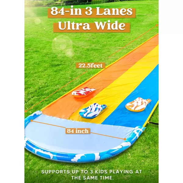 JOYIN 225ft Water Slides and 2 Bodyboards Lawn Water Slide Summer Slip Waterslides Water Toy with Build in Sprinkler for Backyard Outdoor Water Fun for Kids225FT Triple Lane