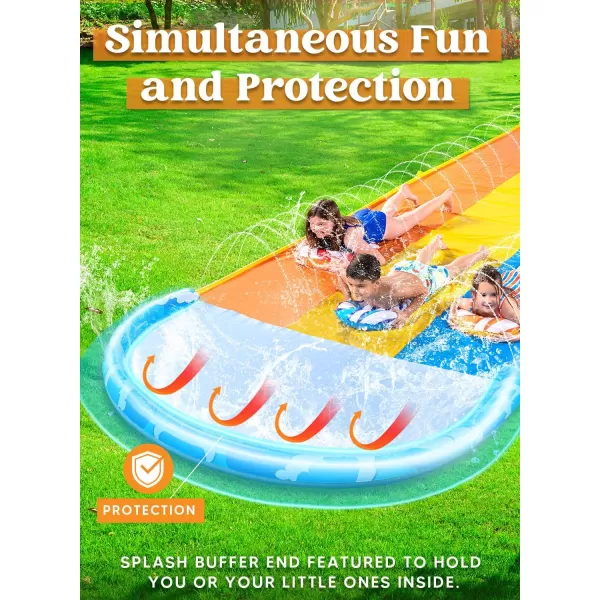 JOYIN 225ft Water Slides and 2 Bodyboards Lawn Water Slide Summer Slip Waterslides Water Toy with Build in Sprinkler for Backyard Outdoor Water Fun for Kids225FT Triple Lane