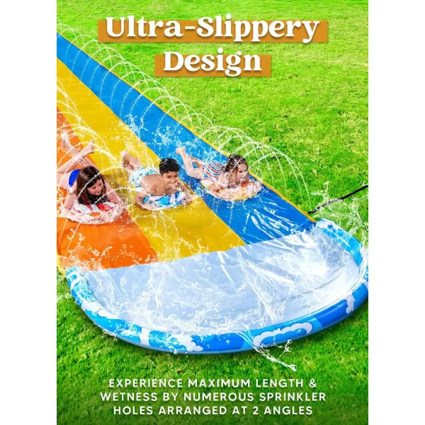 JOYIN 225ft Water Slides and 2 Bodyboards Lawn Water Slide Summer Slip Waterslides Water Toy with Build in Sprinkler for Backyard Outdoor Water Fun for Kids225FT Triple Lane
