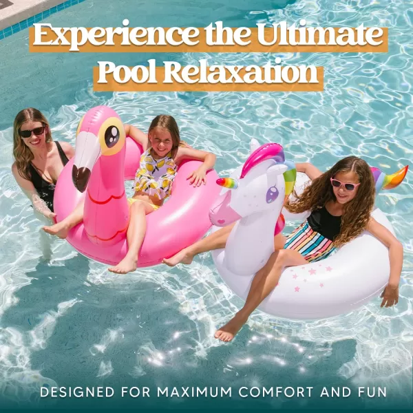 JOYIN 2Pack Flamingo Unicorn Pool Float  Fun Beach Floaties Inflatable Swimming Pool Tubes Party Toys Lake Beach Floaty Swim Rings Summer Pool Raft Lounger for Adults ampamp Kids