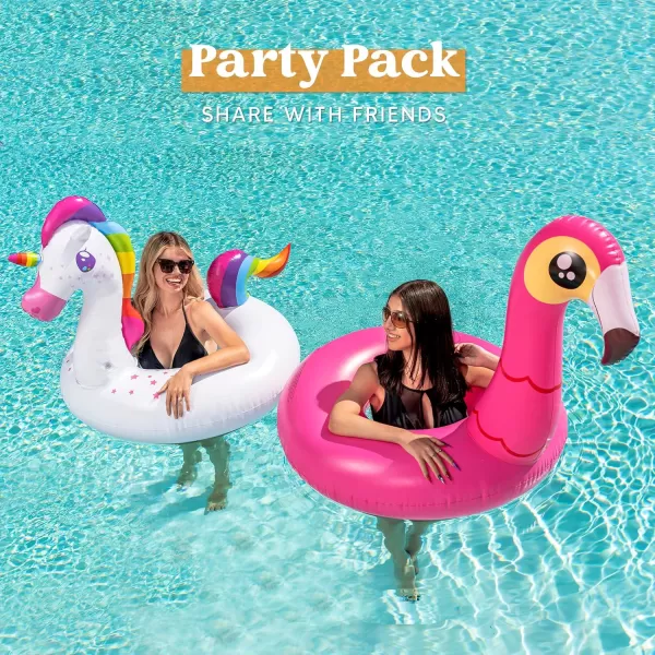 JOYIN 2Pack Flamingo Unicorn Pool Float  Fun Beach Floaties Inflatable Swimming Pool Tubes Party Toys Lake Beach Floaty Swim Rings Summer Pool Raft Lounger for Adults ampamp Kids