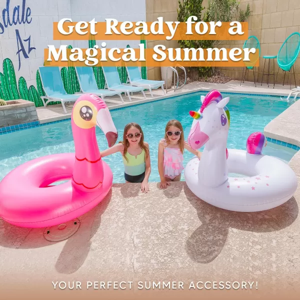 JOYIN 2Pack Flamingo Unicorn Pool Float  Fun Beach Floaties Inflatable Swimming Pool Tubes Party Toys Lake Beach Floaty Swim Rings Summer Pool Raft Lounger for Adults ampamp Kids