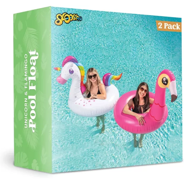 JOYIN 2Pack Flamingo Unicorn Pool Float  Fun Beach Floaties Inflatable Swimming Pool Tubes Party Toys Lake Beach Floaty Swim Rings Summer Pool Raft Lounger for Adults ampamp Kids
