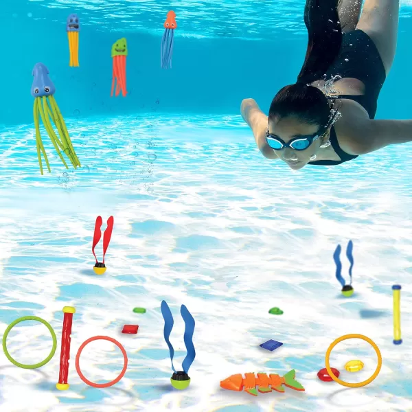 JOYIN 30 Pcs Diving Pool Toys for Kids Ages 312 Jumbo Set with Storage Bag Pool Games Summer Swim Water FishToys