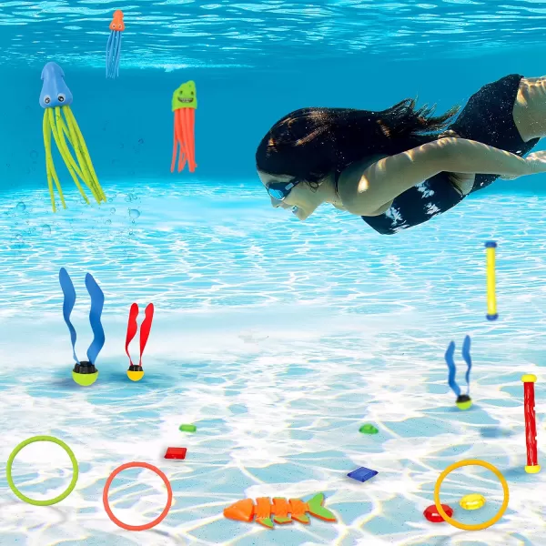 JOYIN 30 Pcs Diving Pool Toys for Kids Ages 312 Jumbo Set with Storage Bag Pool Games Summer Swim Water FishToys