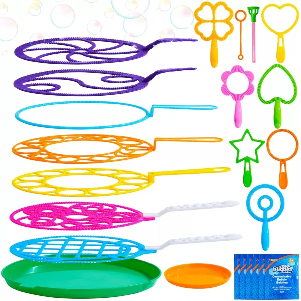 JOYIN Big Bubble Wands Set Bulk for Kids Summer Outdoor Activity Party Favors 18 Pcs Giant Bubble Maker with Tray 12quot Large 6 Pcs Bubble Solution Suitable for All Age PeopleAssorted