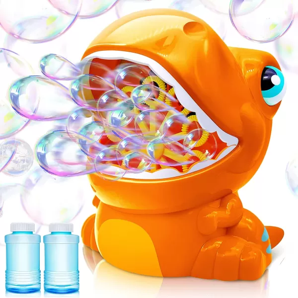 JOYIN Dinosaur Bubble Machine Bubble Machine Gun Blower with Bubble Solutions for Kids Summer Outdoor Indoor Toy Dinosaur Party Favor Kids Birthday Gift GreenOrange