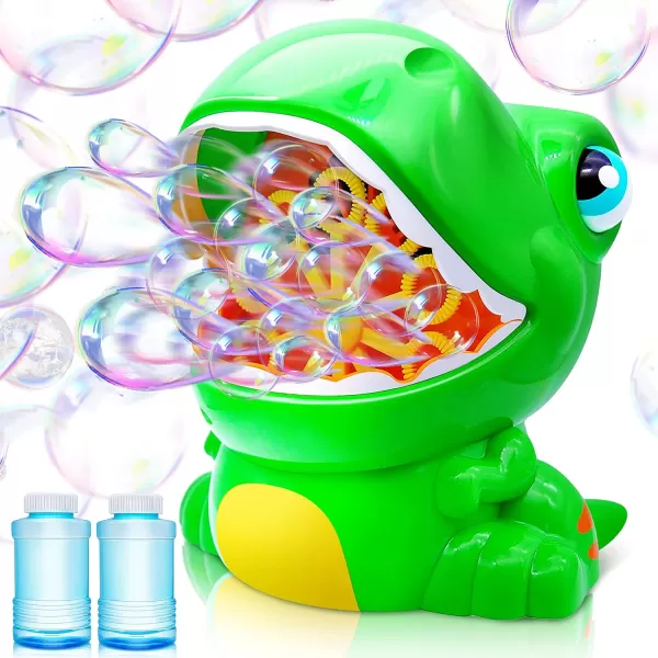 JOYIN Dinosaur Bubble Machine Bubble Machine Gun Blower with Bubble Solutions for Kids Summer Outdoor Indoor Toy Dinosaur Party Favor Kids Birthday Gift GreenGreen