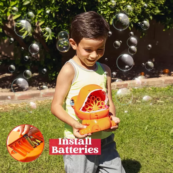 JOYIN Dinosaur Bubble Machine Bubble Machine Gun Blower with Bubble Solutions for Kids Summer Outdoor Indoor Toy Dinosaur Party Favor Kids Birthday Gift GreenOrange
