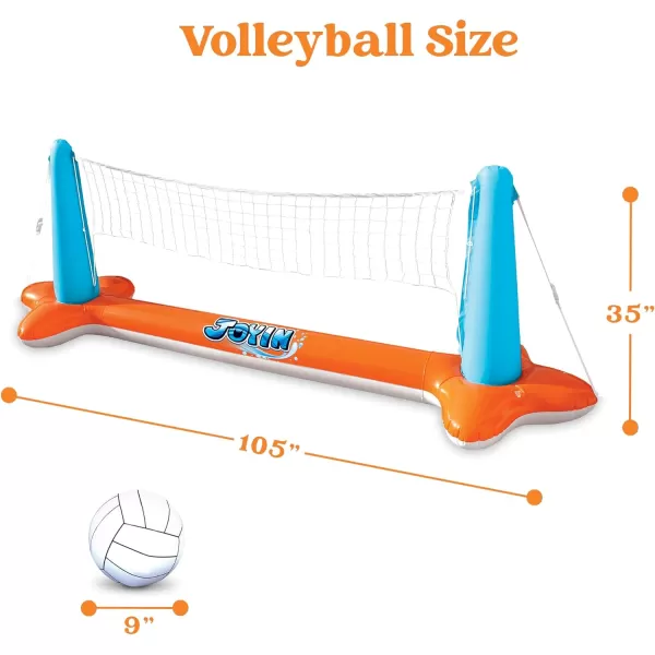 JOYIN Inflatable Pool Float Set Volleyball Net ampamp Basketball Hoops Floating Swimming Game Toy for Kids and Adults Summer Floaties Volleyball Court 105x28x35Basketball 27x23x27LBlueOrange