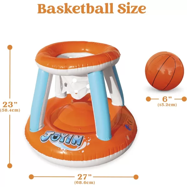 JOYIN Inflatable Pool Float Set Volleyball Net ampamp Basketball Hoops Floating Swimming Game Toy for Kids and Adults Summer Floaties Volleyball Court 105x28x35Basketball 27x23x27LBlueOrange