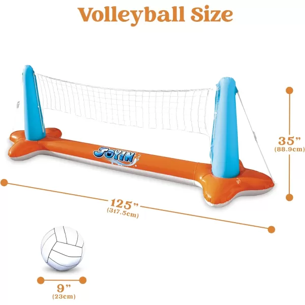 JOYIN Inflatable Pool Float Set Volleyball Net ampamp Basketball Hoops Floating Swimming Game Toy for Kids and Adults Summer Floaties Volleyball Court 105x28x35Basketball 27x23x27LBlueOrange
